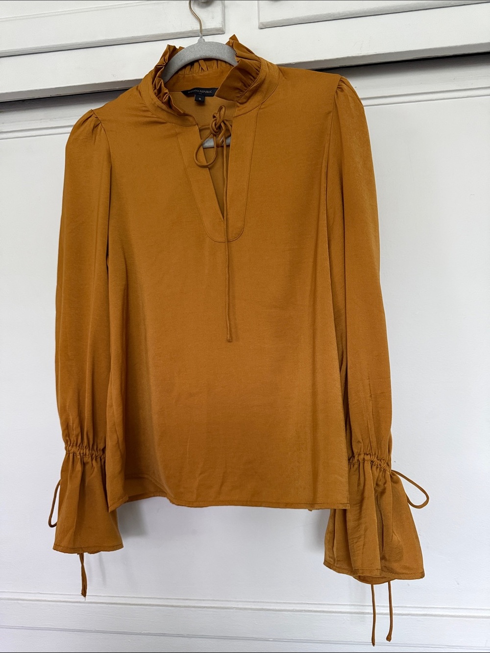 Banana Republic Rust-Tone Ruffle Tie-Neck Blouse